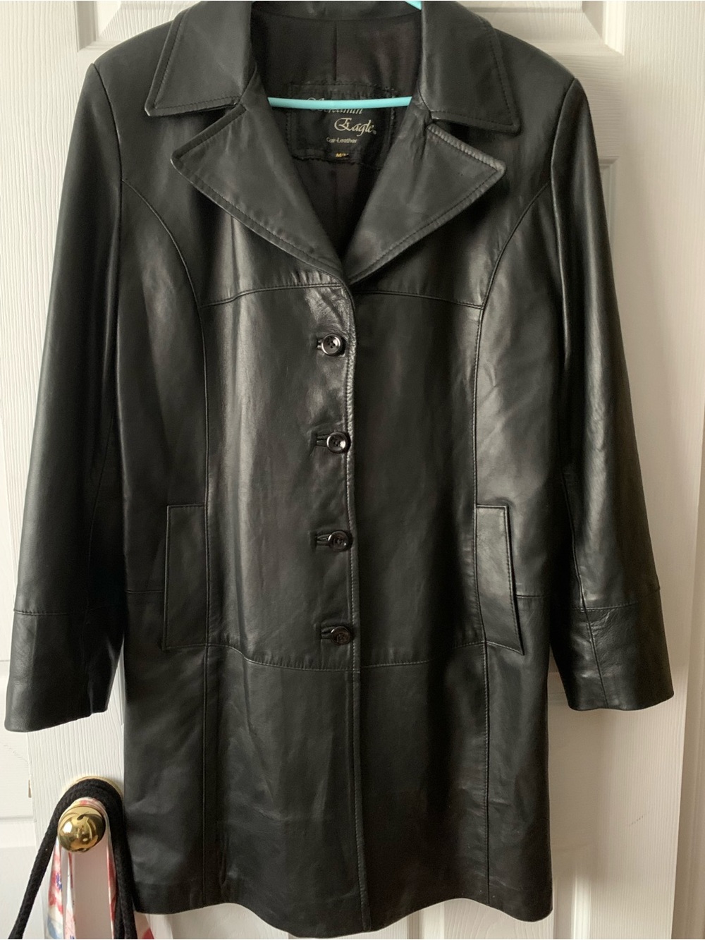 Screamin’ Eagle Rare Genuine Cuir Leather Long Black Coat Women’s M